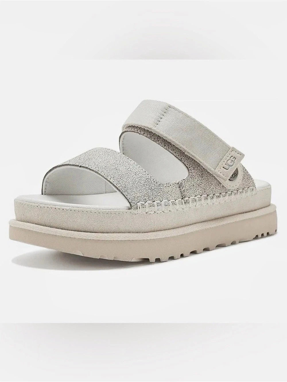 UGG Goldenstar Crackle Glide Platform Sandals in White NWT
